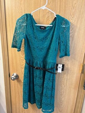 by & by Teal Lace Fit & Flare Dress
